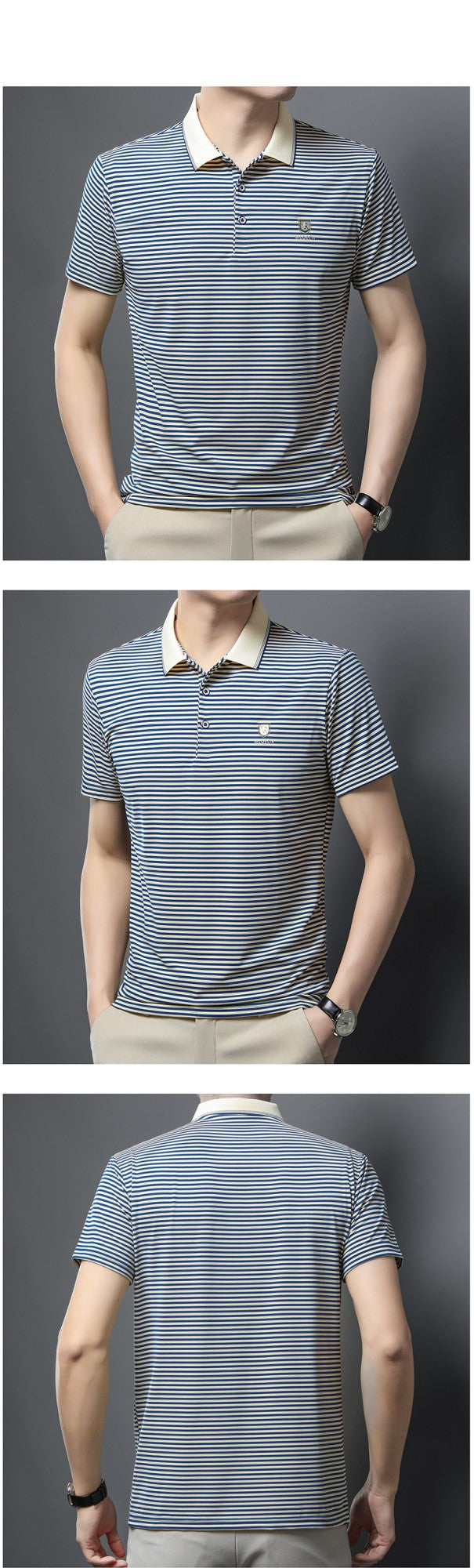 Quality breathable cotton short sleeve men's POLO shirt 2024 summer fashionable shiny diamond inlaid design top soft T-shirt