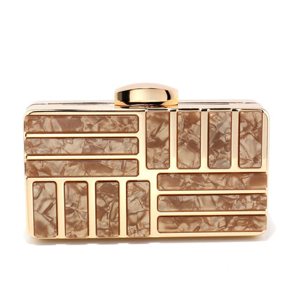 Acrylic Women Clutch Evening Bags Flap Luxury New Arrival Hollow Out Style Glitter Handbags Metal Chain Party Wedding Bridal Pro