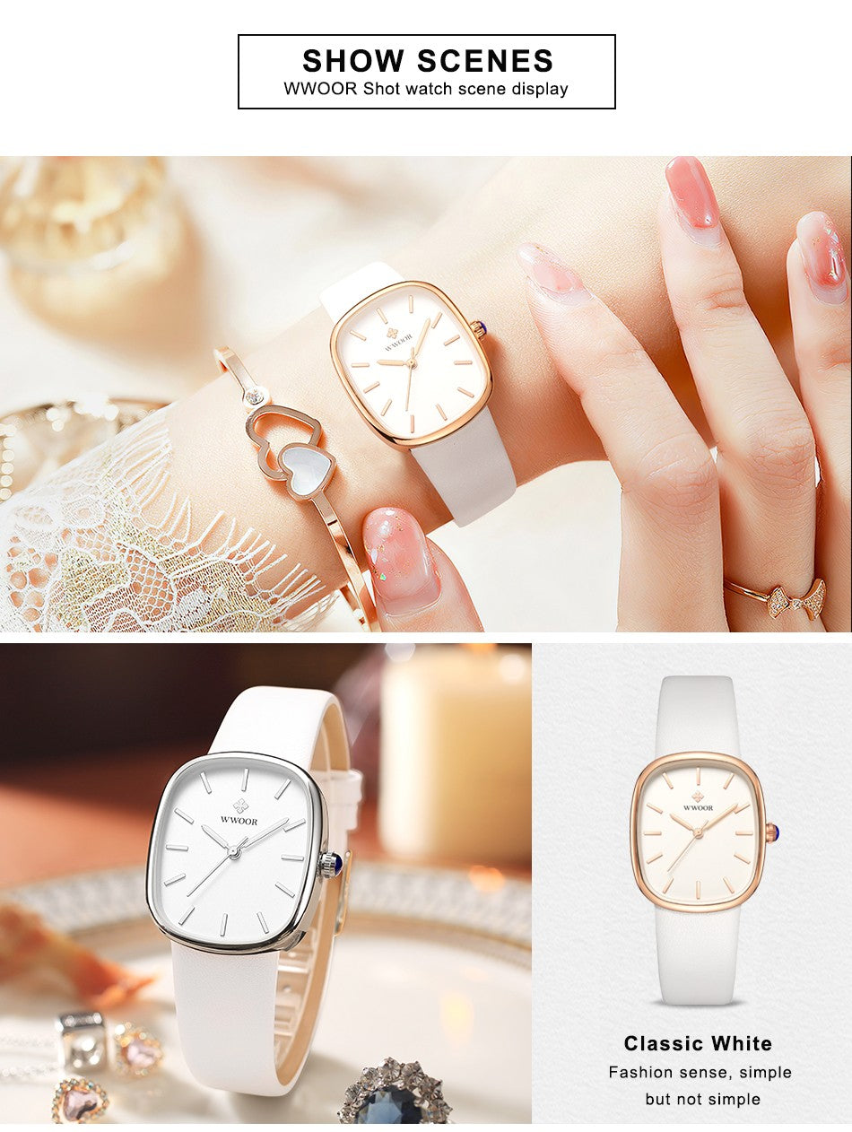 WWOOR New Reloj Fashion Women's Bracelet Watch Luxury Brand Elegant Dress Quartz Clock Waterproof Top Ladies Wristwatch Gift Box