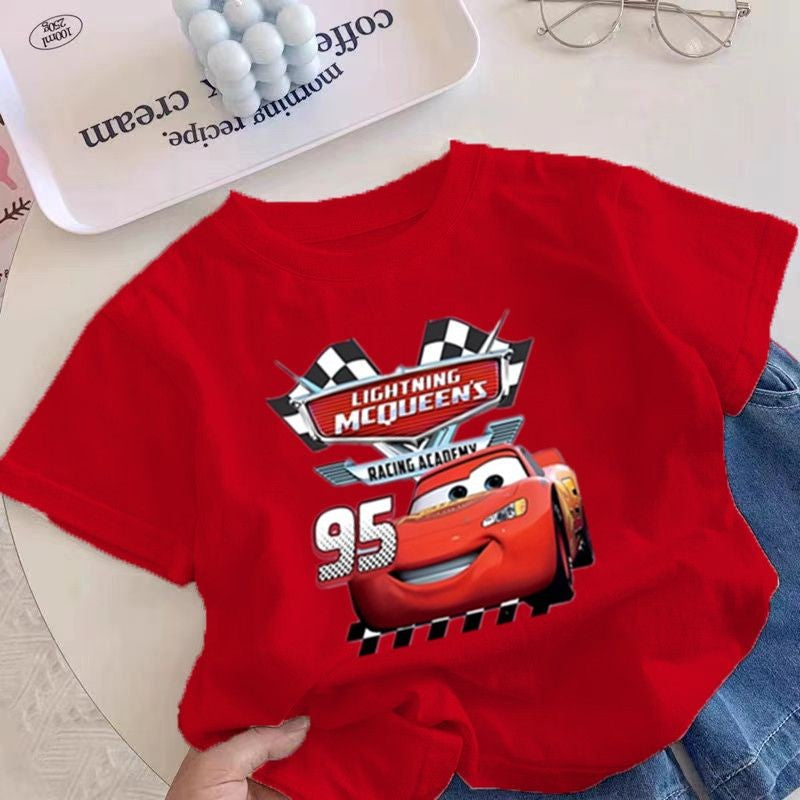 Carros Relâmpago McQueen Roupas Algodão Meninos e Meninas Camiseta Manga Curta Verão Crianças Bebê Blusa Meia Manga