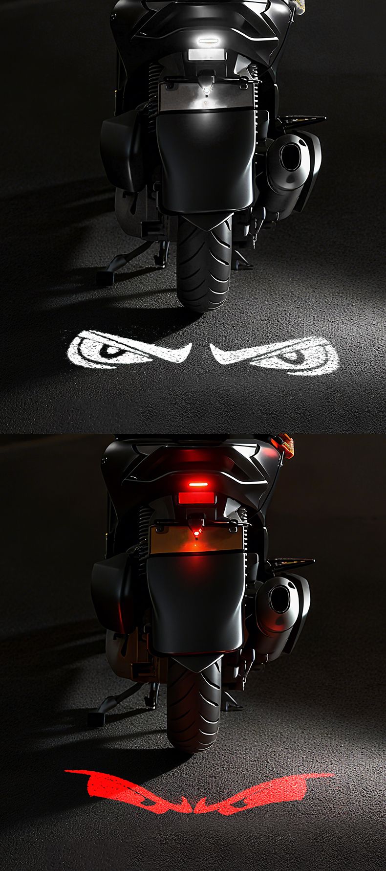 Luz de projeção de motocicleta e veículo elétrico olho de diabo LED de alta definição luz de placa anti-colisão traseira mod