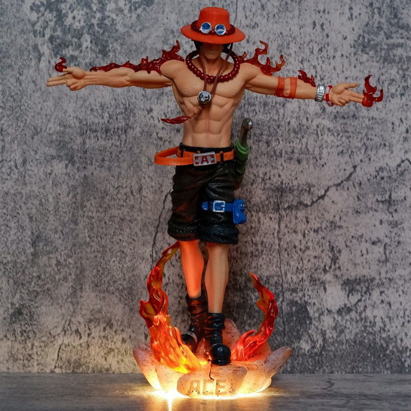 Anime One Piece Ace Glowing Figure 27cm Cross Arm Pose Night Light Decor Model