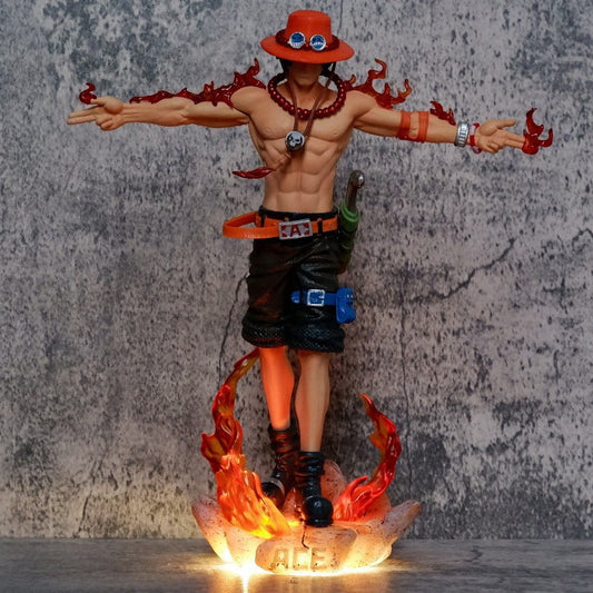 Anime One Piece Ace Glowing Figure 27cm Cross Arm Pose Night Light Decor Model