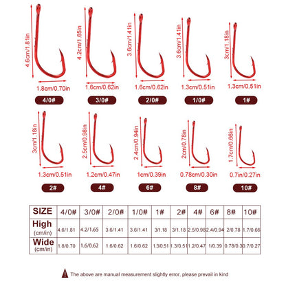 Anzóis de Pesca Vermelhos FTK 1/0-10# Iscas de Pesca com Farpa para Mar Haste Bico Porta-Isca Viva Jig de Pesca para Carpa Acessórios Anzóis de Minhoca