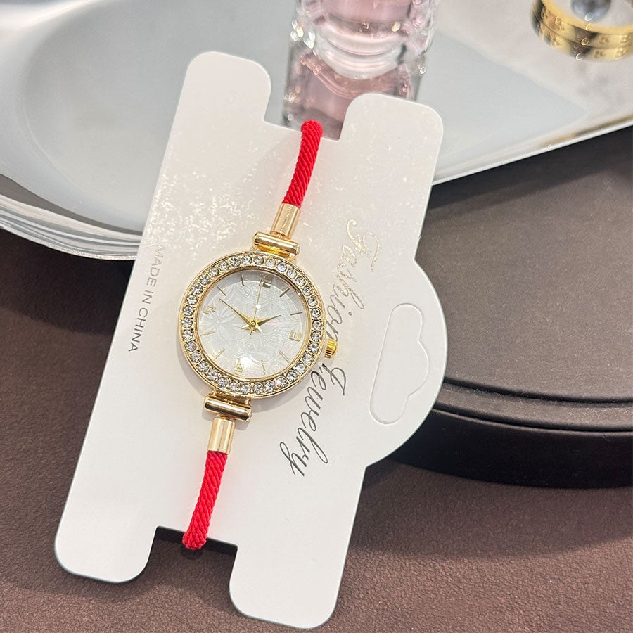 Ladies Colorful Nylon Pull-Style Bracelet Alloy Case Arabic Scale Printed Dial Christmas Quartz Watch Suitable for Holiday Gift