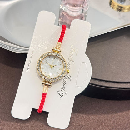 Ladies Colorful Nylon Pull-Style Bracelet Alloy Case Arabic Scale Printed Dial Christmas Quartz Watch Suitable for Holiday Gift