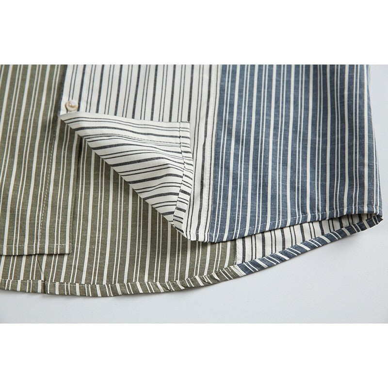 Stripe Splice Shirt Men Japnese Streetwear Fashion Loose Casual Long Sleeve Shirts Cityboy Oversize Cargo Shirts Blouses