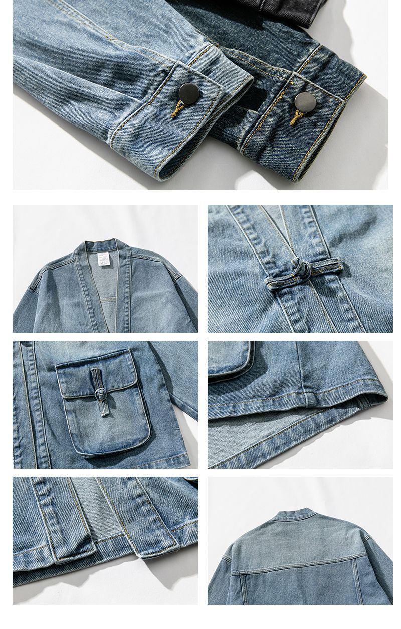 Denim Kimono Jacket Men Fashion Casual Jeans Jackets Coats Male Chinese Style Button Denim Jacket Vintage Hip Hop Loose Outwear