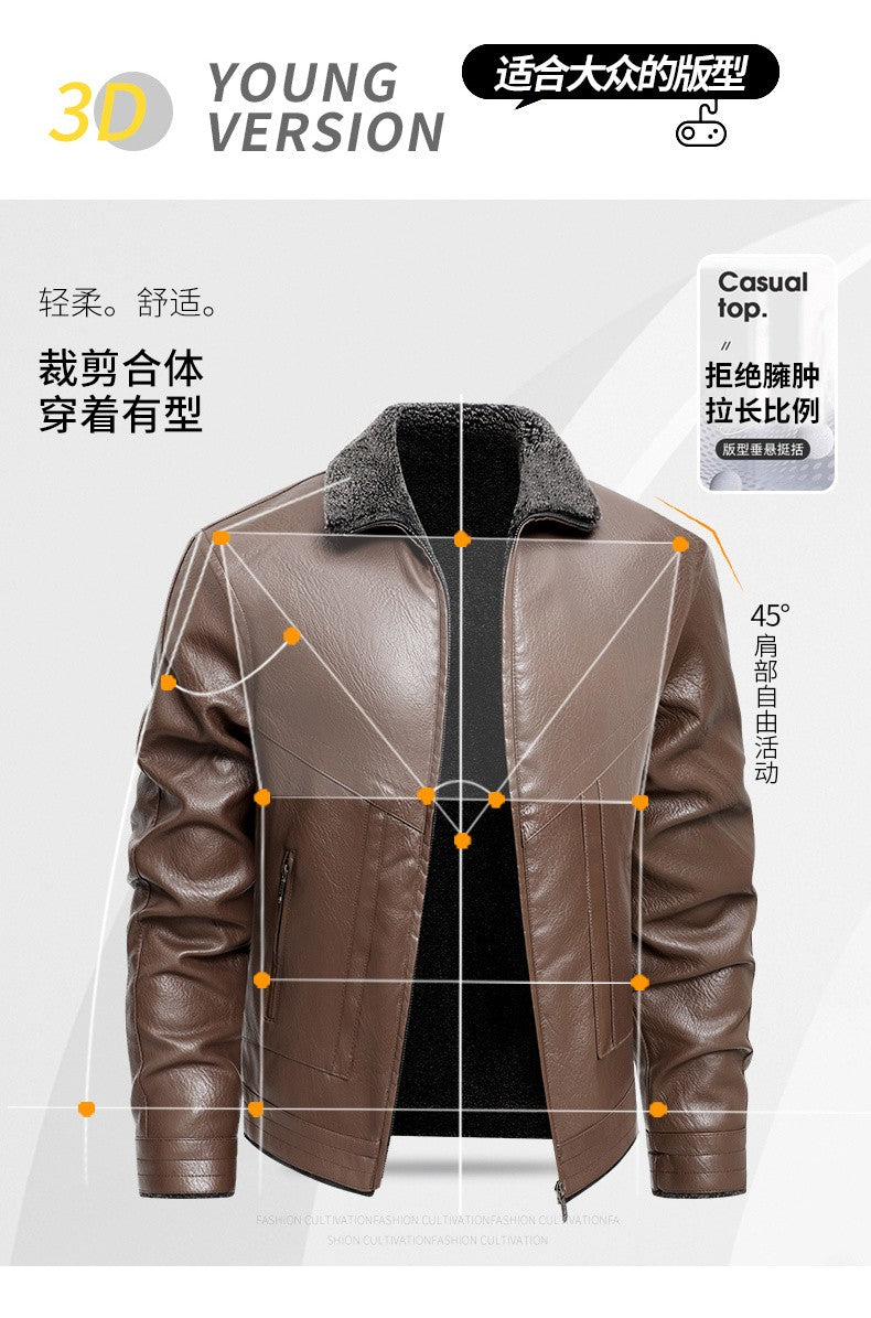 2025 veluokldly Leather Jacket Man Winter Motocross Windproof Warm PU Leather Coat chaqueta Male Trendy Motorcycle Fleece Coats