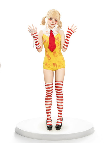 Women Halloween Funny Clown Girl Cosplay Jumpsuit Complete Accessory Set Ladies Party Roleplay Costume Cute Carnival Slim Outfit