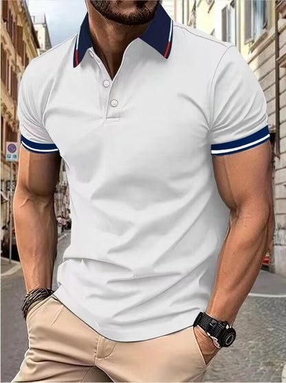 Men's new top Polo shirt T-shirt Summer men's short sleeve color lapel casual fashion white shirt T-shirt men's short sleeve