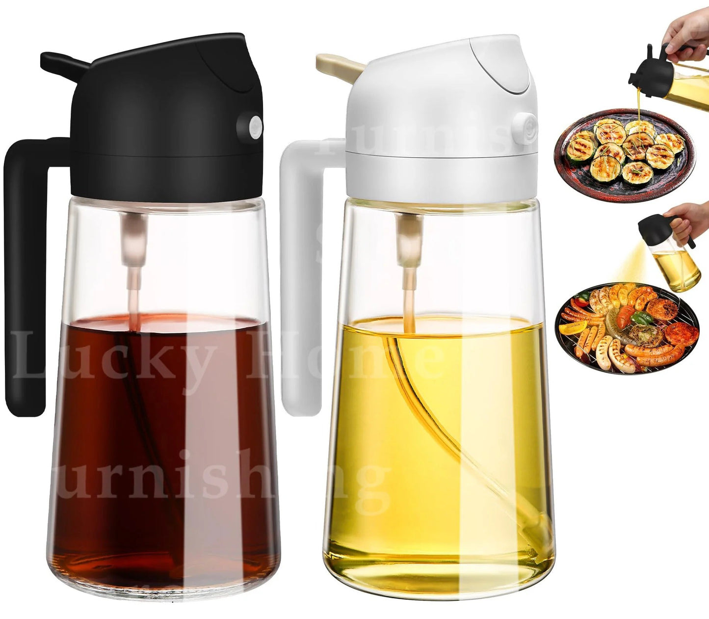 2 in 1 Pour Spray Sprayer Bottle for Kitchen Oil Sprayer Cooking 17oz/500ml Plastics Bottle Food-grade Oil Mister for Air Fryer