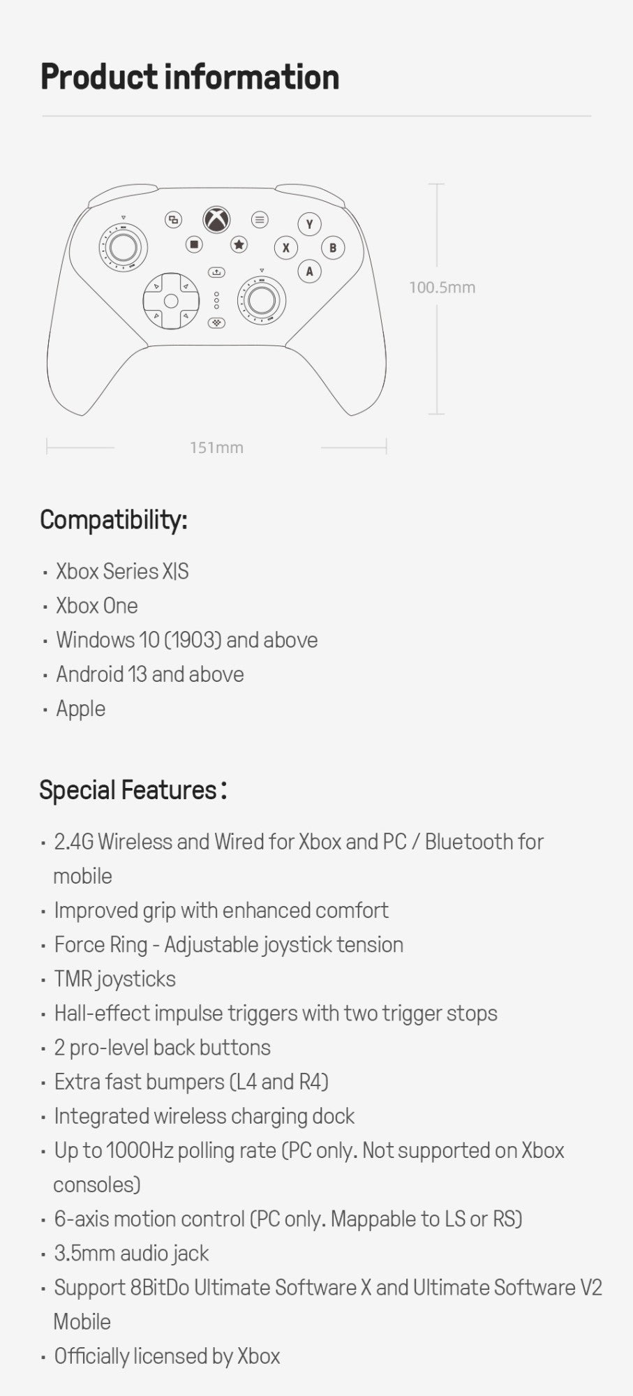 8BitDo Ultimate 3 Wireless Controller for Xbox, PC, Android, Apple With Force Ring TMR Joystick & Charging Dock (Lavender Dusk)