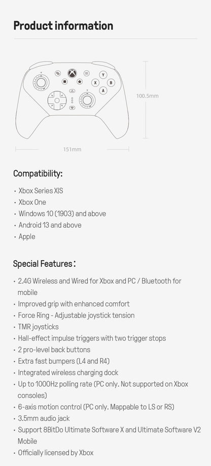 8BitDo Ultimate 3 Wireless Controller for Xbox, PC, Android, Apple With Force Ring TMR Joystick & Charging Dock (Lavender Dusk)