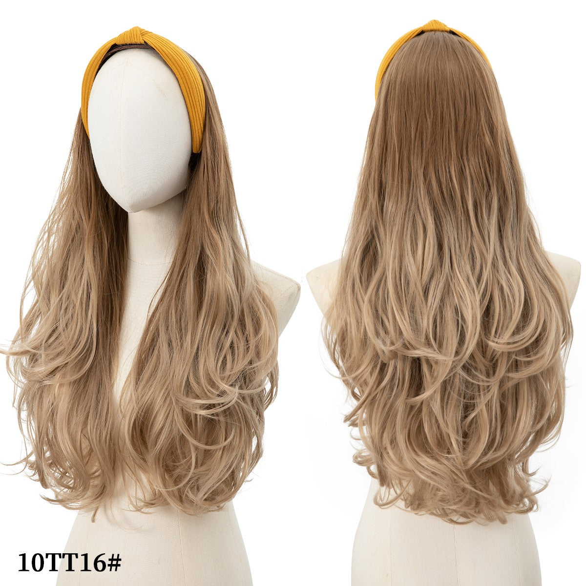 Peruca de Cabelo Sintético Longo Ondulado com Faixa Feminina Ombré Castanho Preto Loiro Cosplay Natural Resistente ao Calor Meia Peruca para Mulheres