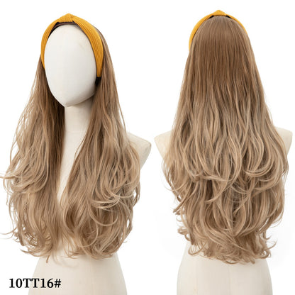 Peruca de Cabelo Sintético Longo Ondulado com Faixa Feminina Ombré Castanho Preto Loiro Cosplay Natural Resistente ao Calor Meia Peruca para Mulheres