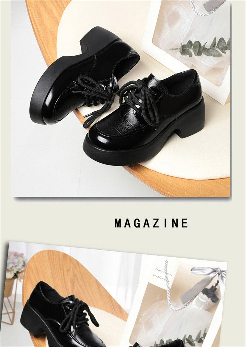 Soft Leather Uniform Shoes Female British Girl Japanese Wild Black Retro Mary Jane Shoes Lolita Platform Shoes Low Anti-slip