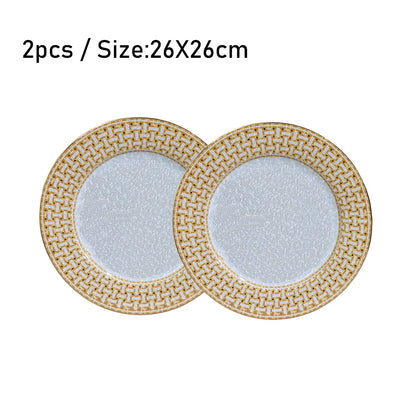 Conjunto de Mesa Elegante em Porcelana Fina Europeia Louça Ocidental Prato de Bife Prato Raso Prato de Dim Sum Faca Garfo Doméstico Prato de Bife