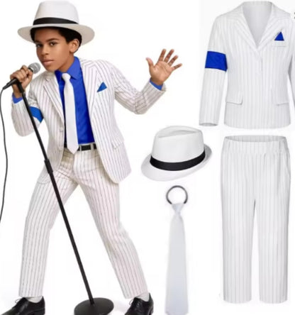 Jackson Performance Cosplay Suit White Striped Blazer Set Stage Show Iconic Bold Concert Tribute Look