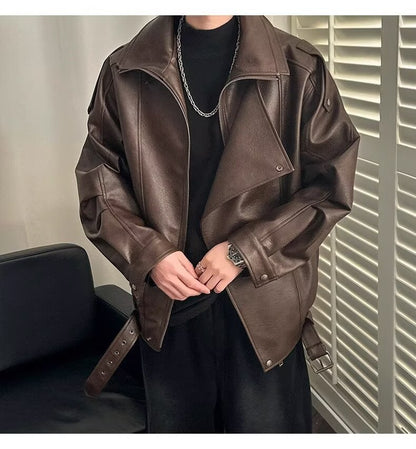 Spring and Autumn Retro PU Jacket Casual Zipper Locomotive Leather Clothes