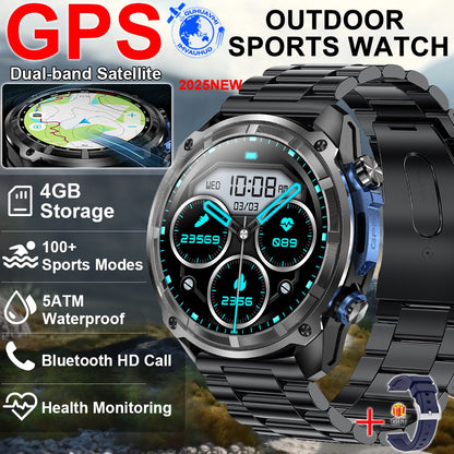 2025 Novo GPS Smartwatch Mapas Offline 4GB Memória Reprodutor de Vídeo Pulseira Inteligente Esportiva Militar Masculina à Prova d'Água 50m Safira