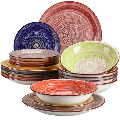18Piece Stoneware Tableware Set Vintage Dinner Plate in Shabby Chic Design Dinnerware for 6 People Ceramic Dishware Dishes Set