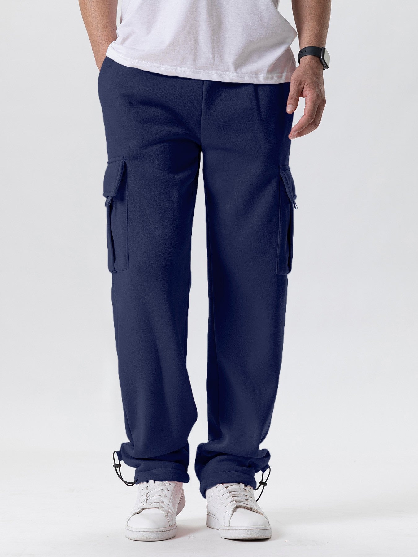 Calça Moletom Masculina Reta, Jogger para Esportes e Moda Urbana, Larga, Grande, com Cordão, Calça Longa Masculina com Múltiplos Bolsos