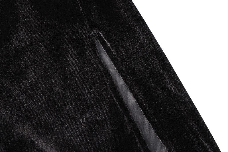 2022 Autumn Winter Women Solid Velvet Long Sleeve Ruched Midi Dress Side Slit Bo