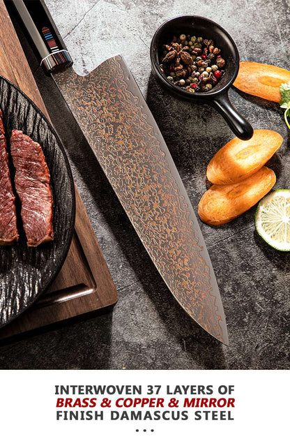 Amber VG10 Damascus Steel Kitchen Knife Set with Resin Handle, Damascus Chef Knife Set, Latest Styles, 37Layers, VG10