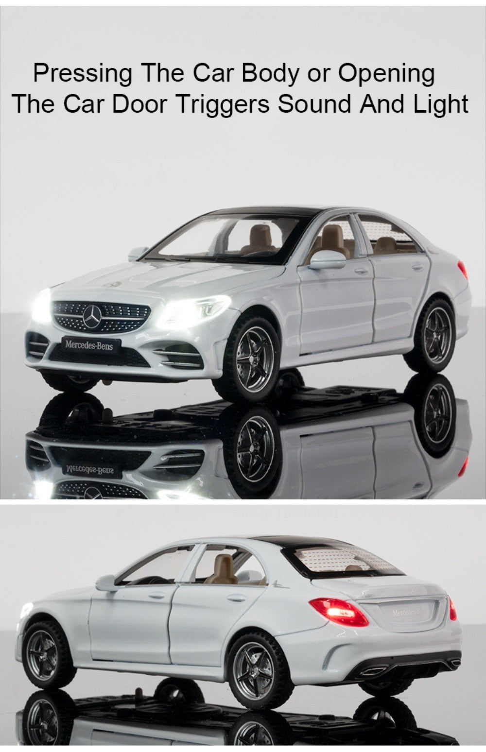1:32 C260L E300L Carro de Brinquedo em Miniatura de Liga Fundida, 6 Portas Abertas, Luz e Som, Fricção, Pneus de Borracha, Veículo para Crianças de Presente