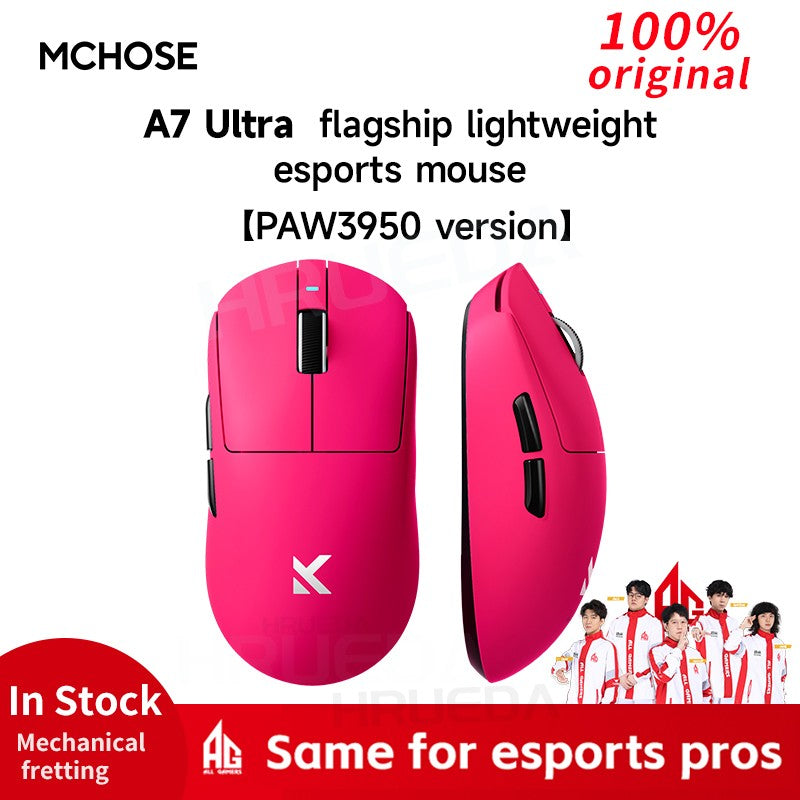 Mouse sem fio MCHOSE A7 Pro Ultra Tri-Mode para jogos E-sports PAW3950 Leve 42000dpi 8K Baixa Latência Ergonômico 500mAh