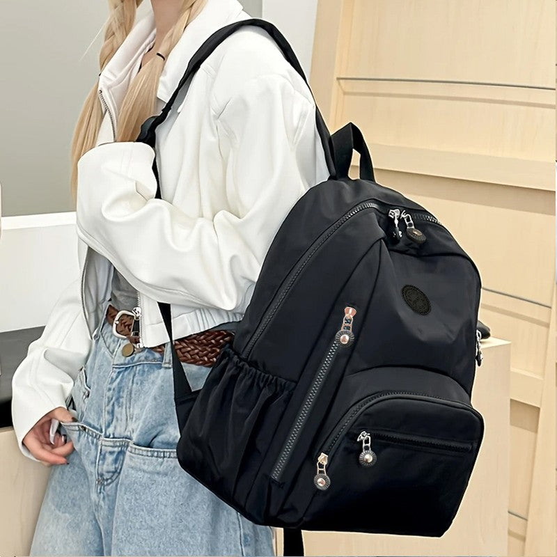 Mochila escolar de cor neutra para homens e mulheres, mochila de ombro duplo, mochila de viagem e para o dia a dia, mochila com design simples