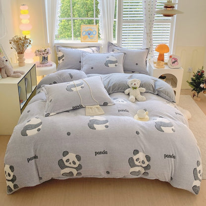 Capa de Edredom de Veludo Leite com Estampa de Panda Fofo para Decoração de Quarto de Meninos e Meninas, Roupa de Cama de Desenho Animado de Animais, Capa de Edredom Macia e Quente para Outono e Inverno