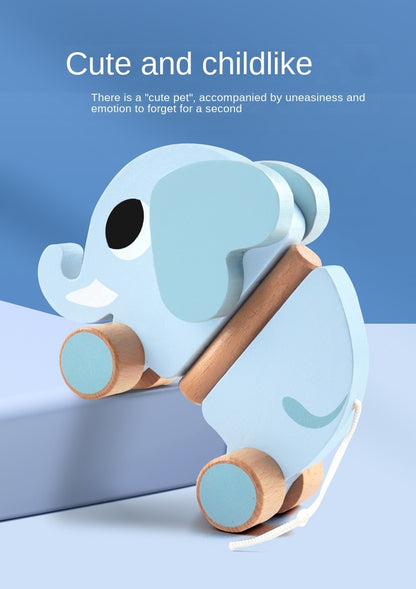 Wooden children's elephant pulling rope cart, towing toys, baby boy, baby girl toddler, children's gifts, early education toys
