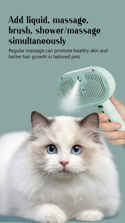Pente a vapor para cães, escova de massagem para animais de estimação, carregamento USB, cabeça redonda segura, dentes macios, pente universal para remoção de pelos para cães e gatos