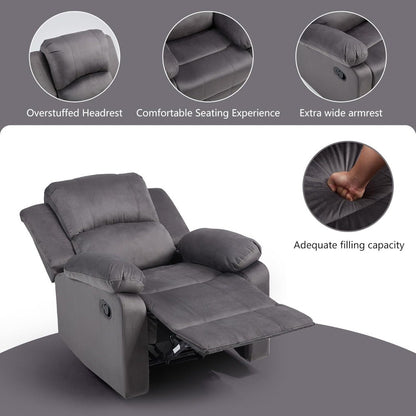 Manual Recliner Chair, Soft Fabric Overstuffed Recliner Single Sofa Chair for Living Room Bedroom, Heavy Duty and Safety