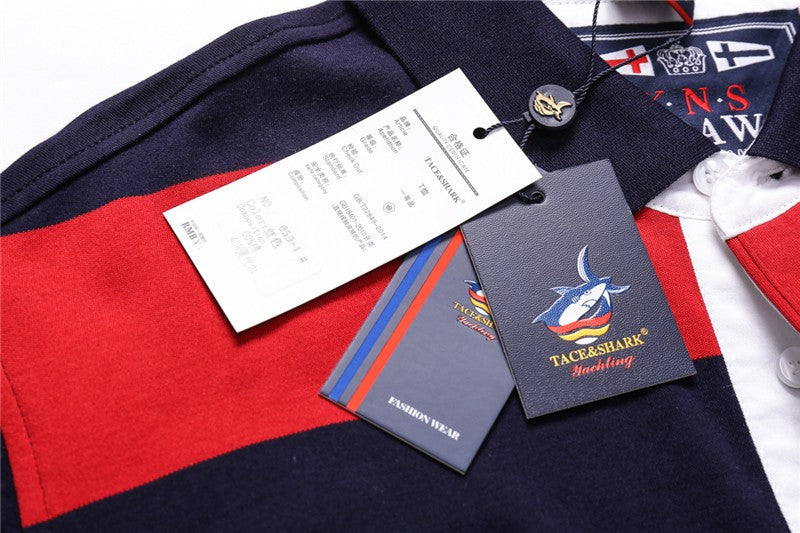 TACE&SHARK Brand 2018 New Style Fashion Shark Long Sleeve Polo Men Stripe Camisa Masculina Polo Clothing Casual Business Homme