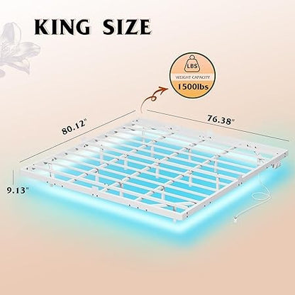 Floating LED Bed Frame with Charging Station | Heavy-Duty Metal Platform, Easy Assembly, No Noise