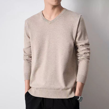 Animal Game Autumn Men's V Neck Pullover Sweaters Solid Color Casual Sweater Long Sleeve Men's Basic Underwear Trend Outerwear