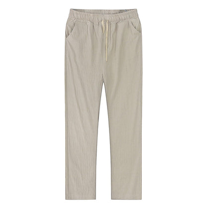 Calça Masculina de Algodão e Linho Masculina Outono Nova Respirável Cor Sólida Calça de Linho Fitness Streetwear P-3G