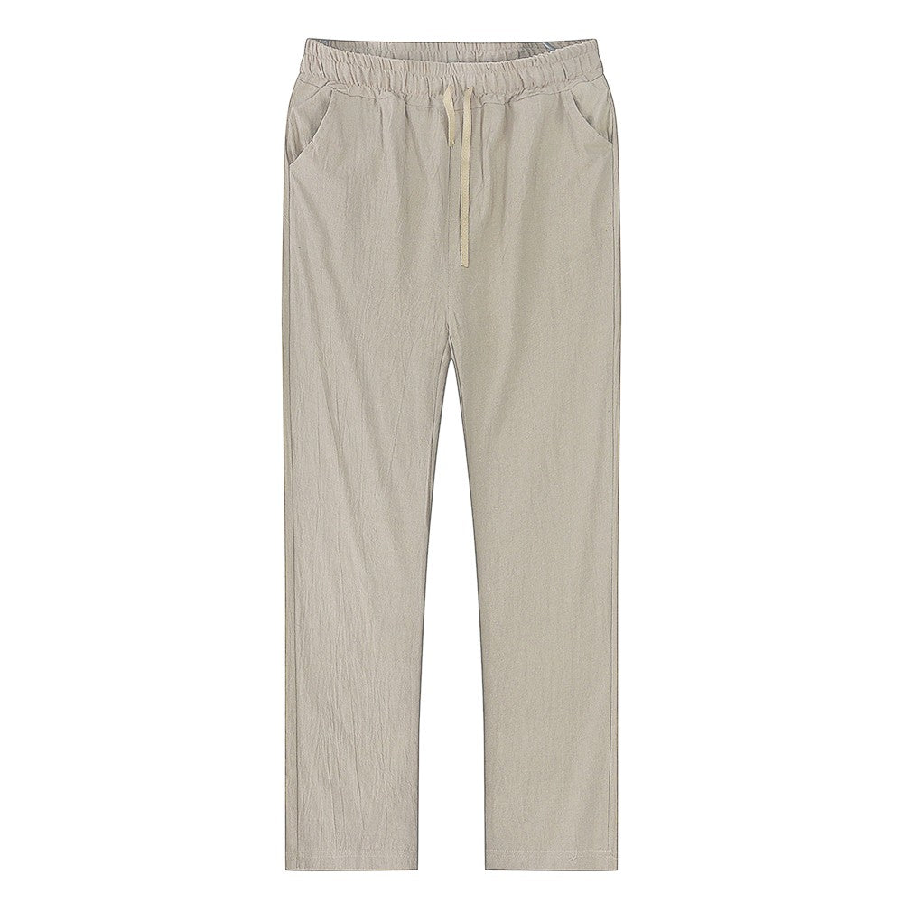 Calça Masculina de Algodão e Linho Masculina Outono Nova Respirável Cor Sólida Calça de Linho Fitness Streetwear P-3G