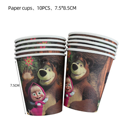 Masha and The Bear Theme Birthday Party Supplies Girls Masha Tableware Set Balloons Plates Cups for Kids Party Baby Shower Decor