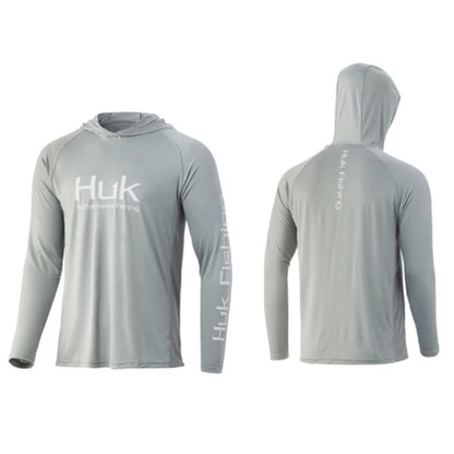 Camisas de Pesca HUK com Capuz Manga Longa Proteção UV Masculina Roupa de Pesca Camuflada de Verão para Homens com Absorção de Umidade