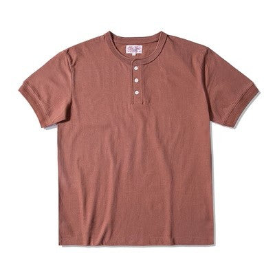Red Tornado Short Sleeve Henley T-Shirt Heavyweight Cotton Men Every Day Tee Amekaji