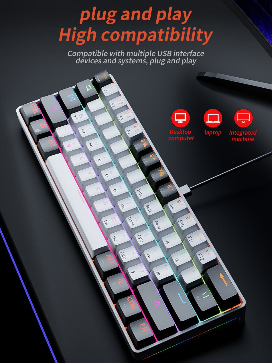 MUCAI MK61 RGB backlit esports gaming mechanical keyboard with red axis wired detachable cable USB interface hot swappable