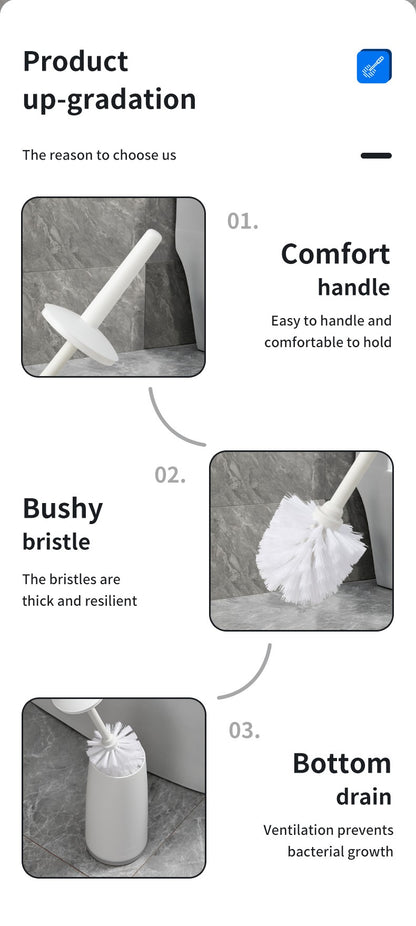 WORTHBUY Splash Proof Handle Toilet Brush With Base Soft Bristle Plastic Toilet Cleaning Brush Bathroom Toilet Cleaning Tools