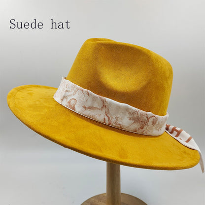 Chapéu Fedora Pintado à Mão Masculino e Feminino Chapéu Panamá Moda Primavera Outono com Pena Envolta Chapéu Fedora de Lã com Aba Grande