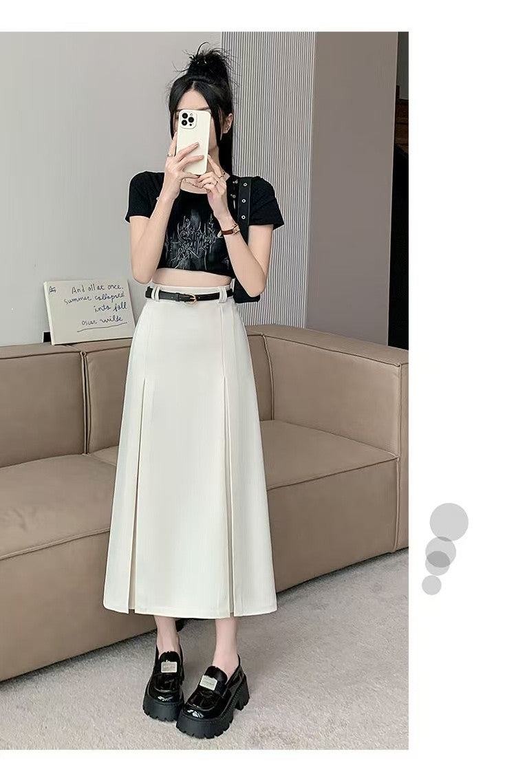 plus Size Suit Skirt Women Summer New Elastic High Waist Slim A-Line Skirt Belly Cover Pleated Skirt Korean Sle Casual Wear