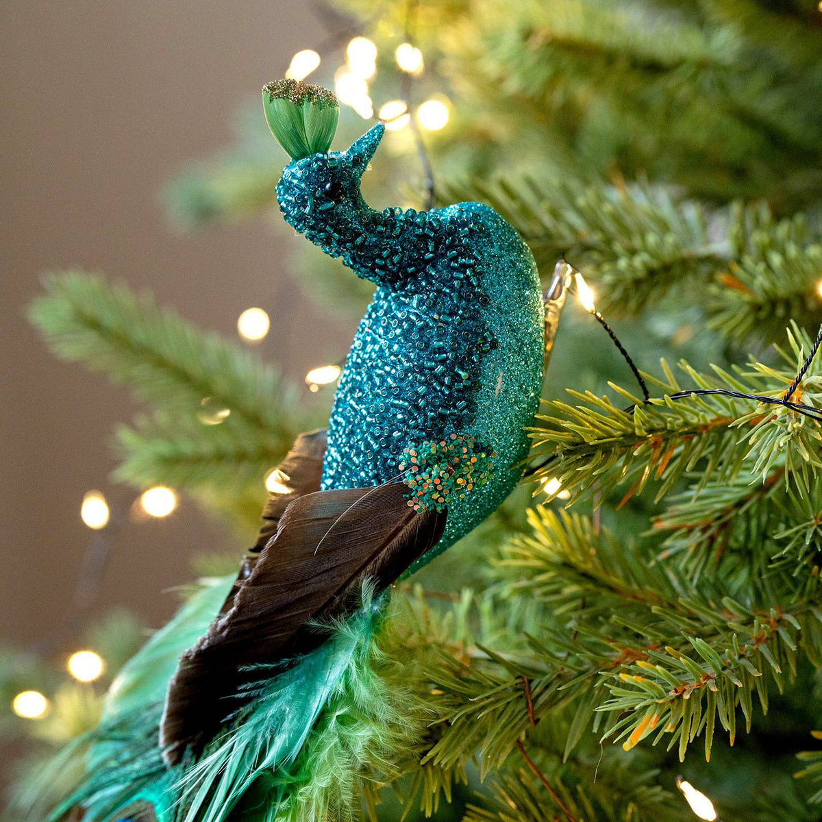 1PC of Peacock Christmas Ornaments Simulate The Atmosphere of Glitch Peacock Branches and Branches Home Decor