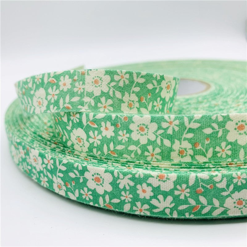 5yards/Lot 15mm Printed Flower Cotton Ribbon Handmade Design For Christmas Decoration DIY Apparel Sewing Fabric